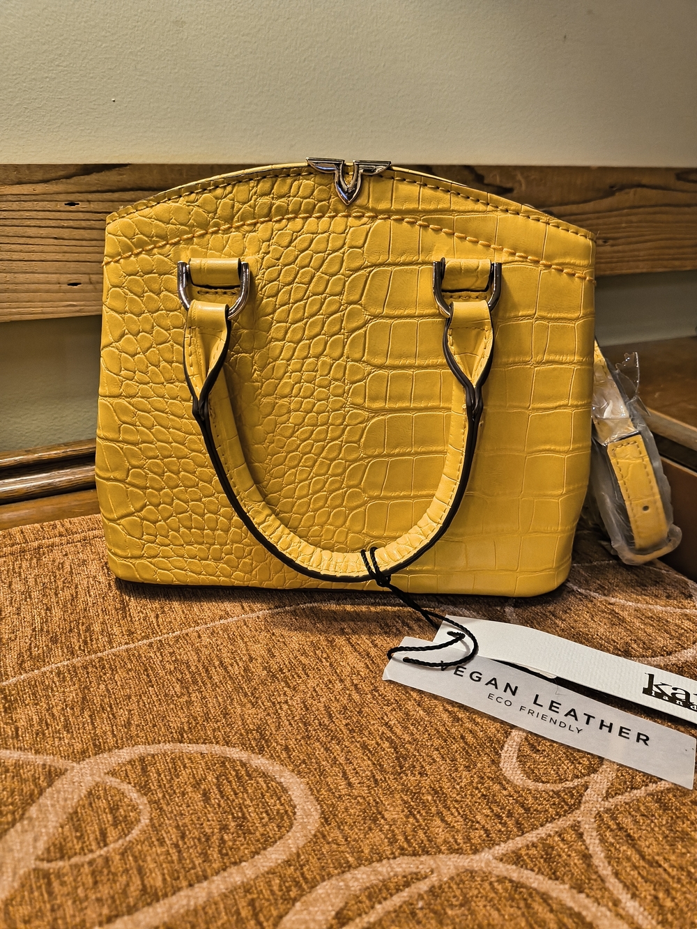 NWT Kate Landry Yellow Croc-Embossed Satchel - Picture 2 of 8